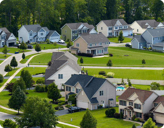 Aerial view of suburban houses
