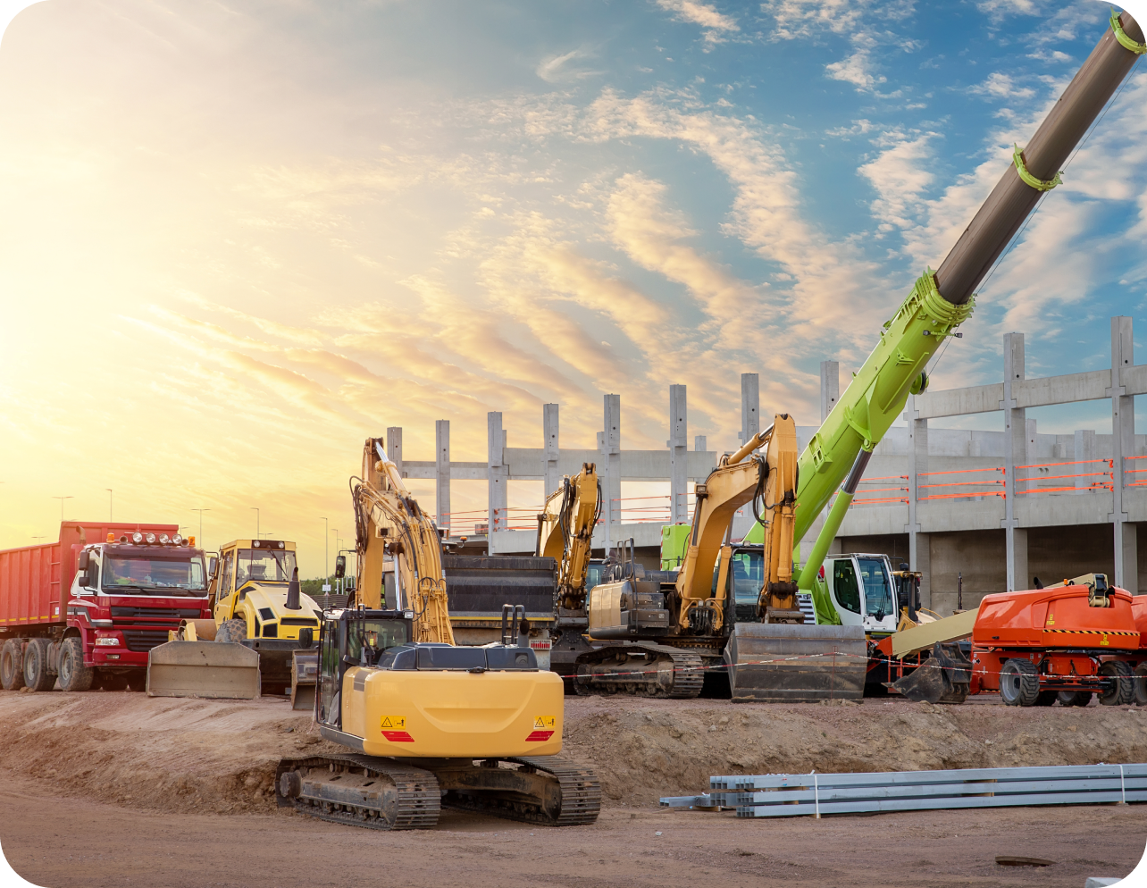 Building site with trucks and equipment